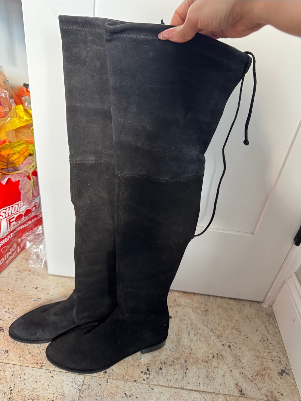 Stuart Weitzman Black Suede Over-the-Knee Boots